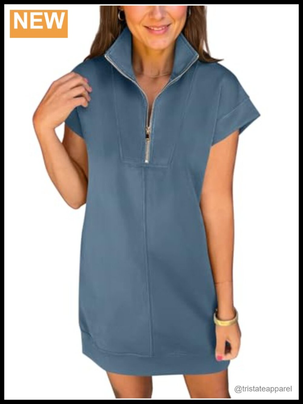 Women's Half Zip Wrinkle Free Casual Mini Dress Short Sleeve